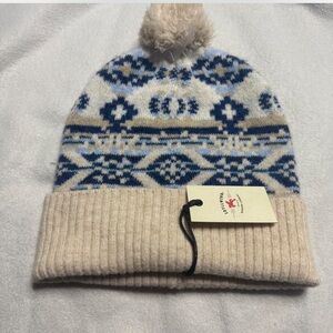 Stylish Blue and Cream Patterned Beanie